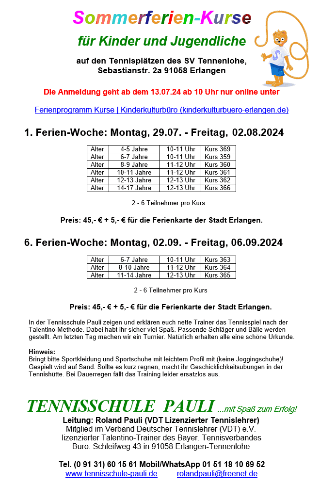 Sommerferienkurse fr Kinder und Jugendliche